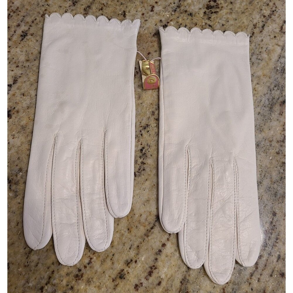 New! Vintage Size M 7 Off-White Soft Leather Formal Lined 8" Gloves Miss Aris